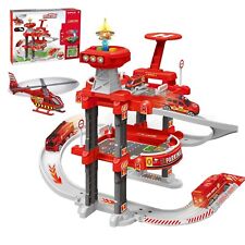 Spiel-Parkgarage Feuerwehr-Parkhaus Spielzeug für Kinder, Parkgarage mit Licht