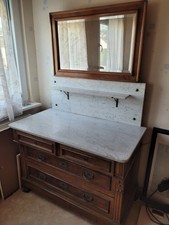 Waschtisch aus Holz, Jugendstil mit Marmorplatte ,Spiegel