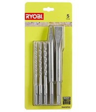 Ryobi RAKSP05 Bohr-und Meißel-Set SDS-plus 5-tlg. Spitz- & Flachmeißel 3 Bohrer