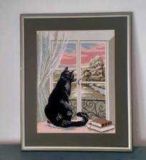 Stickbild Katze am Fenster