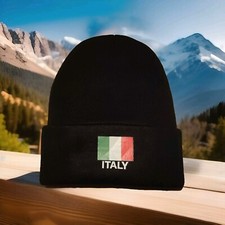 Mütze/Beanie:  "ITALIA" mit Flagge. Damen und Herren, schwarz, neu!
