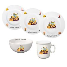 Kindergeschirr Radlader Baustelle Porzellan Set - Personalisiert mit Wunschname