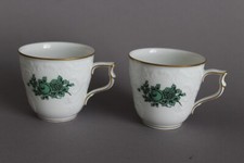 Rosenthal Selb Sanssouci 2 Kaffeetassen Grüne Blume Weiß mit Goldrand
