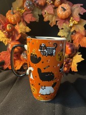 TK Maxx Halloween großer Keramik Reise Kaffeebecher orange Hund/Katze ?mit Deckel 