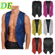 DE Herren Pailletten Weste Karneval Modern Glitzer Jacke Knöpfe Tanzkostüm Tops