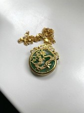 Chinesische Drachen Glücks Halskette Amulett mit Legierung goldfarbig grün