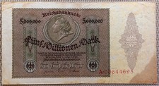 5 Millionen Mark Reichsbanknote 1923, Geldschein Deutschland, VG- F °