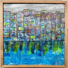 Original alte russische abstrakte  Komposition Stadt, signiert, datiert, gerahmt