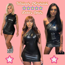 DAMEN SEXY WETLOOK MINIKLEID