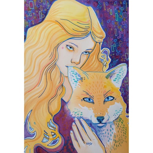 Jugendstil lady mit fuchs - mit,