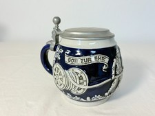 Alter Bierkrug Feuerwehr Reliefkrug Gott zur Ehr’ Krug Humpen Seidel Krügel