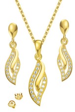 Schmuck-Set Kette mit Ohrringe 925 Silber Gold vergoldet Damen Frauen Halskette