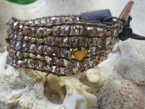Perlenarmband leder braun - ab,