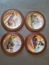 4 St Wandteller mit Eisenbahn Motiv im Holzrahmen