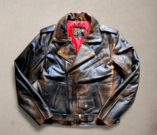 Herren Lederjacke Motorrad Marlon Brando Guendj original biker perfecto braun