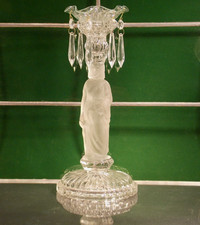 antiker belgischer Kerzenhalter Glas um1900 mit  Kristall Aufsatz H 28,5 groß