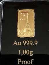1 g Goldbarren Paris 1 Gramm 999.9  Gold Polierte Platte PP