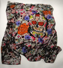 Mexikanisches Dia de los Muertos Tuch XXL Totenkopf Design Multicolor Neu