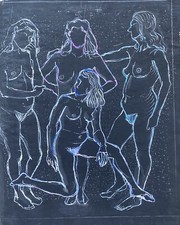 4 weibliche Akte Figuren bei Nacht Aktstudien Anonym 42 x 34 cm 