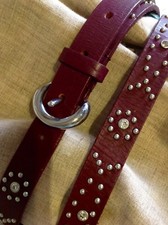 GÜRTEL Swarowski Kristalle (Silber)-Echtleder (Burgund)-Nieten (Silber) NEU❗️
