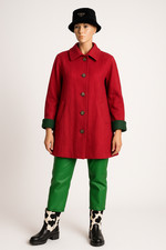 Vintage Trachten-Mantel aus Alpaka & Wolle | Rot | A-Linie | Gr. 44–46 | Bauer🍒