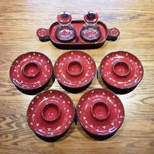 Pfalzkeramik Anja Piroschka weinrot,  5 Eierbecher + Salz- und Pfefferstreuer