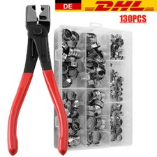 130tlg 1 Ohr Schlauchschellen Zange Set Edelstahl Sortiment KFZ Schlauchklemmen.