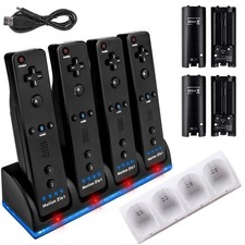 4 Port Ladestation Charging Ladegeräte für Nintendo Wii Remote Controller+4 Akku