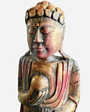 Holz / Buddha stehend / Skulptur / Thailand / 1970 / groß / 54cm / bemalt