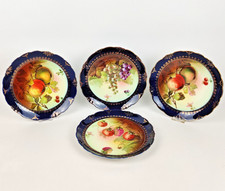 Set 4 antike Prunkteller Jaeger & Co Malmaison – Obstdekor, Porzellan um 1900