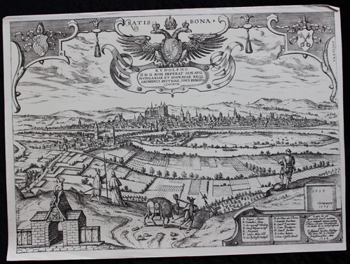 Antike lithografie stadtbild - lithografie,
