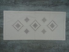 Tischläufer Läufer Hardanger Handarbeit bestickt Beige VINTAGE 40 x 88 cm Unikat