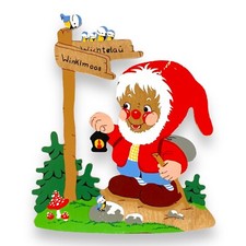 Vintage Wanderer mit Wegweiser Grossmann Zwerg Wichtel Deko Alt Märchen-Holzbild