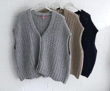 Kastige Damen Strick Weste ärmellos uni mit Wolle Knöpfe Onesize 38 - 46 35067