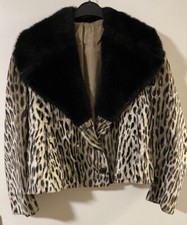 Jacke Leoparden Muster Pelzimitat mit Kunstfellkragen und Tasche 