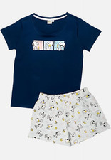 The Peanuts Snoopy Schlafanzug für Damen Pyjama Set Kurz Blau/Grau