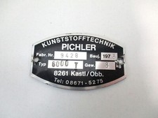 Typenschild Pichler 6000T - Nr. 9428 Frontverkleidung - Typ Label front Cover