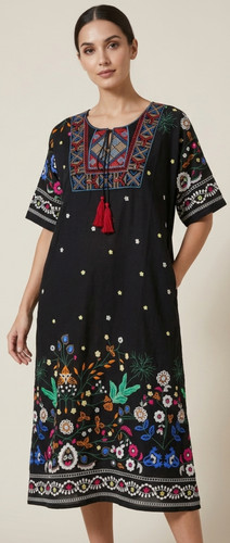 Embroidered arab black kaftan - black,