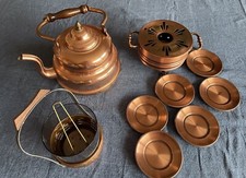 Teekessel, Stövchen, Eiswürfelbehälter, Untersetzer teilweise Kupfer Massiv