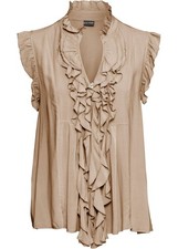 Elegantes Shirt mit Volants Gr. 44/46 Mandelbeige Damenshirt Bluse Oberteil Neu