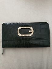 Neu große Geldbörse Portmonee schwarz mit Kristalle in Kroko Lack Optik 