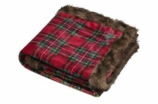Wohndecke Weihnachtsdecke Plaid Weihnachten Xmas Fellrand Kariert rot 130x160cm