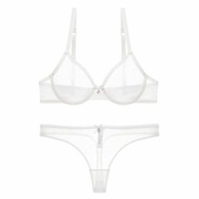 Sexy Spitze Transparent Dreiviertel Garn Tanga + Bh Lingerie Set Für Damen Neu