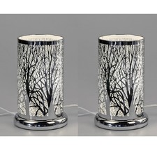 2er Set Tischlampen, Leuchte LEBENSBAUM H. 24cm mit Touch silber Formano