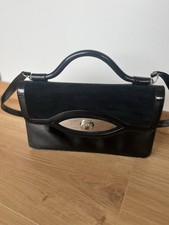 Ermano Sens Sirena Firenze Henkeltasche Clutch schwarz Vintage Lack Leder