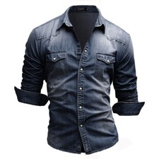 Herren Hemd Jeanshemd Denim Freizeithemd Männerhemd Kentkragen Langarmhemd M-3XL
