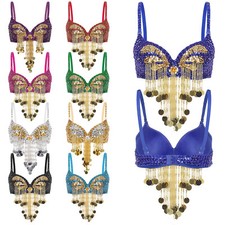 Damen Bluse Quasten BH Club Crop Top Pailletten Bra Party Oberteile Bühne Vest