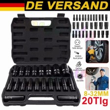 1/2" 8-32 MM Steckschlüssel-Set NUSS-Set Sechskant lang Kraft Nüsse 20-tlg/Satz