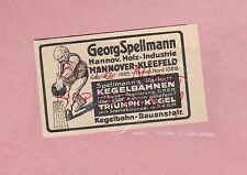 HANNOVER-KLEEFELD, Werbung 1914, Georg Spellmann Parkett Kegelbahnen 