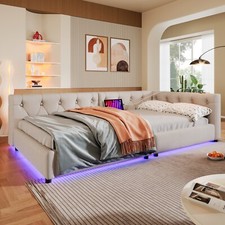 Tagesbett 90x200 cm Schlafsofa Polsterbett mit LED Beleuchtung und USB Laden